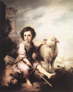 Christ the Good Shepherd. Bartolome Esteban Murillo.  1617-1682. Oil on Canvas. Madrid Spain. 