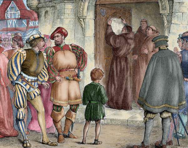 Martin Luther, (Eisleben, 1483, Eisleben, 1546). German reformer. Doctor of Theology and Augustinian priest. In 1517, outlined the main thesis of Lutheranism in Wittenberg. He was excommunicated in 1520. Martin Luther nailed to the door of the Wittenberg castle church his Ninety-Five Theses on the Power and Efficacy of Indulgences.